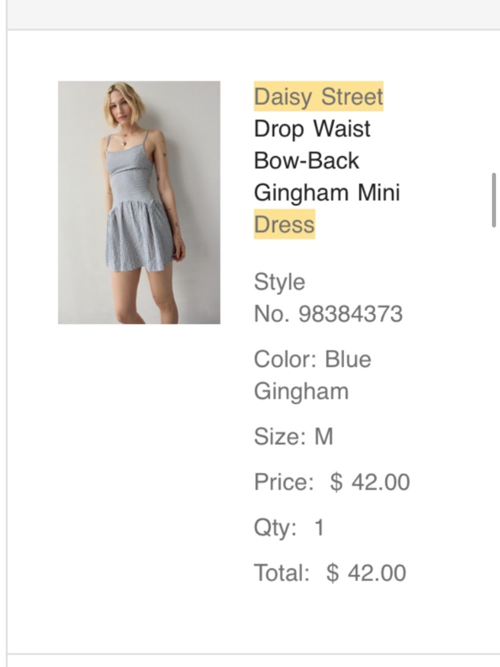 Daisy Blue Gingham Bow-Back Drop Waist Mini Dress